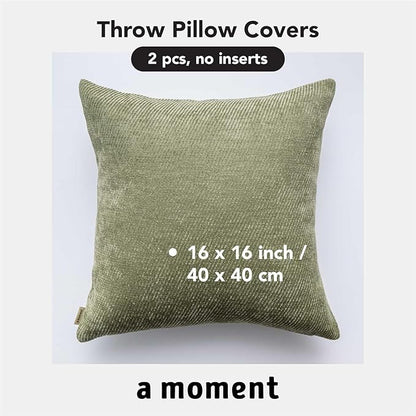 a moment Pack of 2 Decorative Chenille Throw Pillow Covers with Twill Cushion Covers for Sofa Living Room Couch Bed 16x16 Inch Moss Green