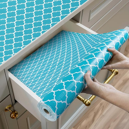 Shelf and Drawer Liner for Kitchen Cabinets Non-Adhesive, Strong Grip Non-Slip Thickened Cabinet Liners for Shelves, Waterproof Mats for Dresser Cupboard, Green/White, 12 in x 20 Feet