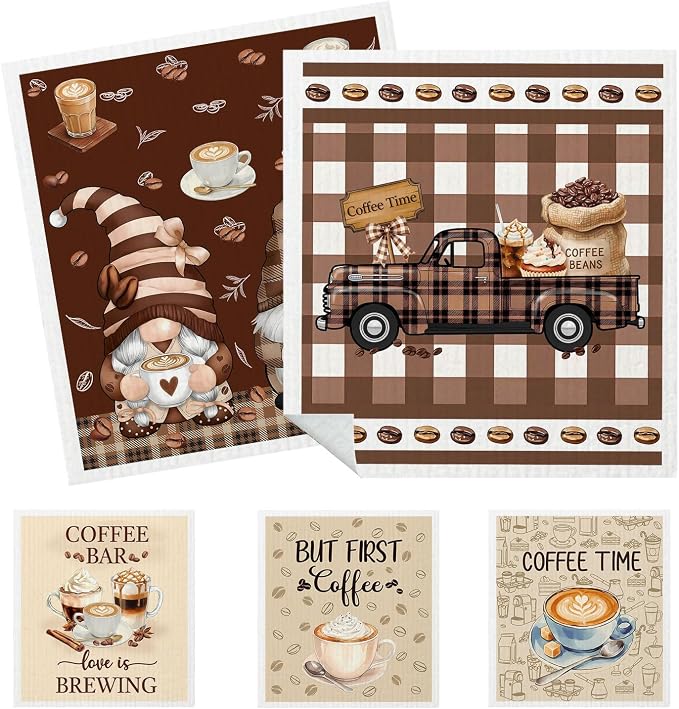 5 Pack Mixed Farmhouse Coffee Bar Kitchen Dishcloths Dish Towel, Dish Towels by HEIFAM