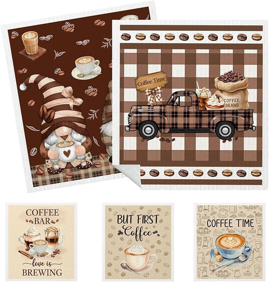5 Pack Mixed Farmhouse Coffee Bar Kitchen Dishcloths Dish Towel, Dish Towels by HEIFAM