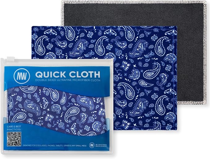 Quick Cloth Microfiber Glasses Cleaning Cloths – 5x7, Paisley Blue, 2 Pack by MicrofiberWholesale