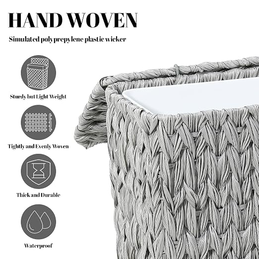 3 Gallon Wicker Trash Can, Waterproof Slim Waste Basket - Image 6
