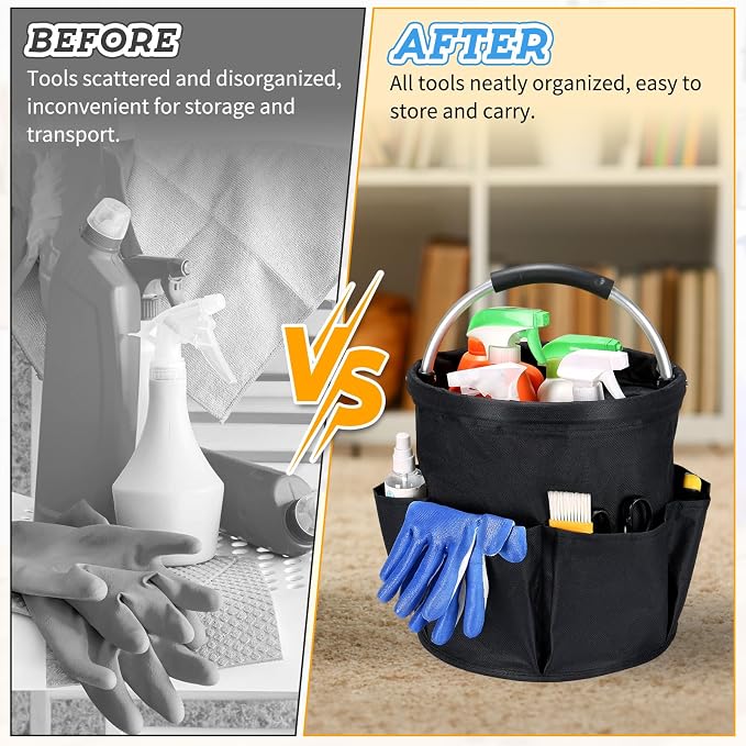 17L Cleaning Caddy with Handle & 6 Pockets, Foldable Cleaning Supply Organizer - Image 5