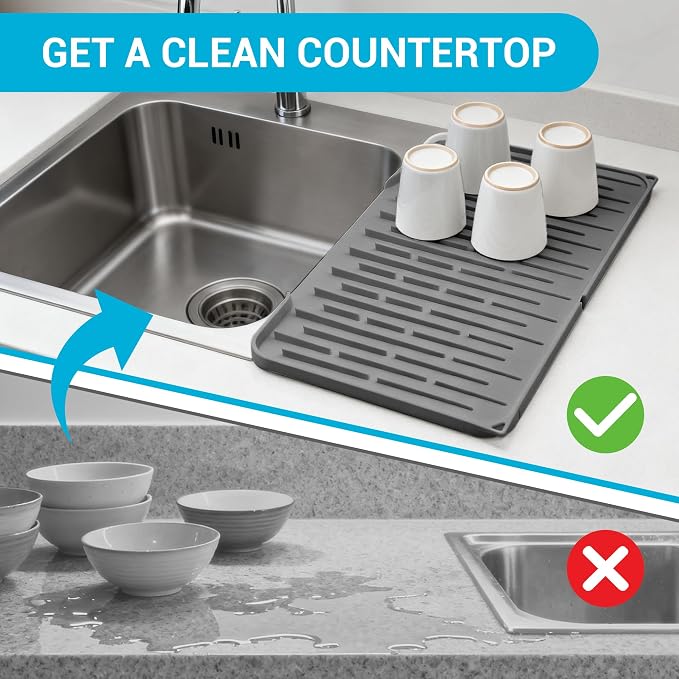 Silicone Dish Drying Mat for Kitchen Counter, Foldable & Heat Resistant Drying - Image 6