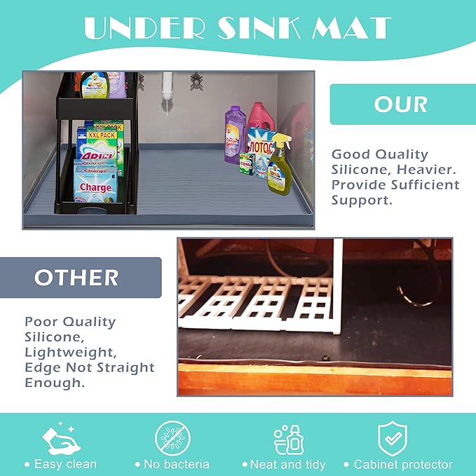 URMONA Waterproof Silicone Under Sink Mat 37'' x 22'' Shelf Liner - Image 5