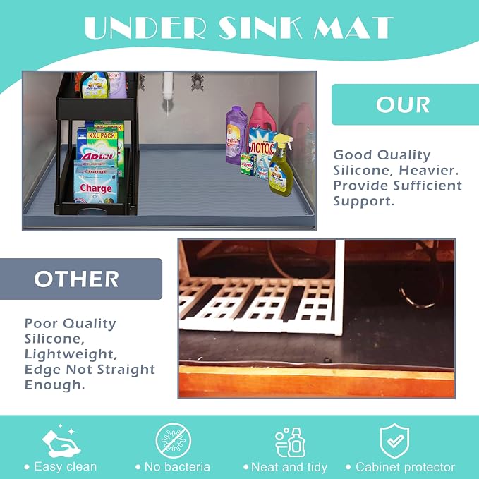 URMONA Waterproof Silicone Under Sink Mat 28'' x 22'' Shelf Liner - Image 5