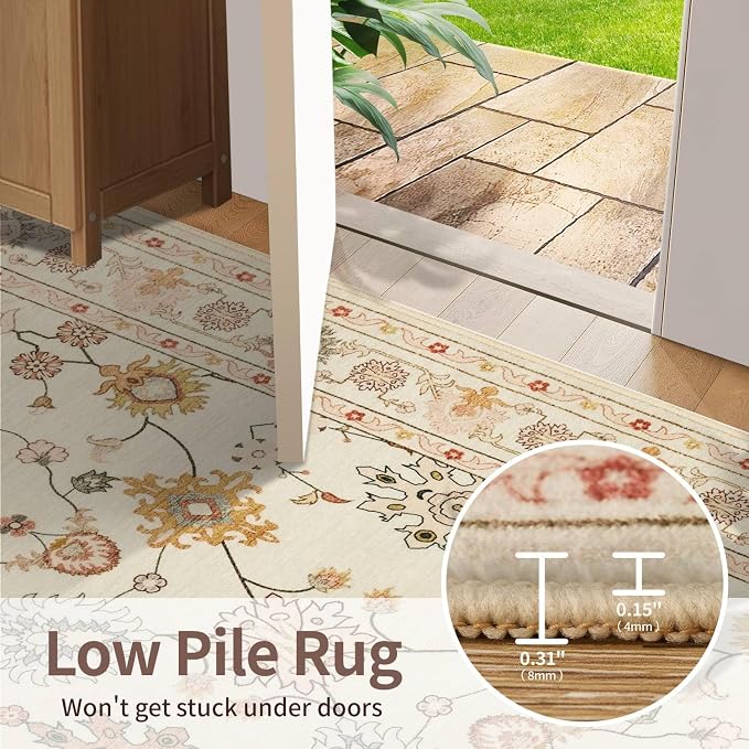 Floral Rug for Living Room Bedroom, 4x6 Washable Rug, Vintage Boho Area Rug - Image 6
