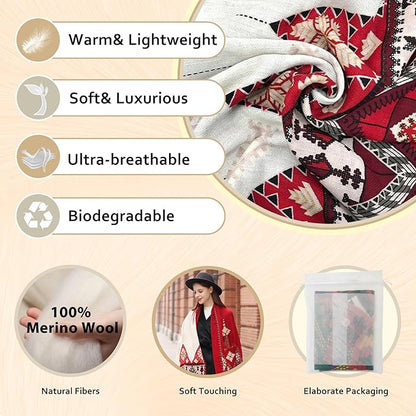 DANA XU 100% Merino Wool Pashmina Shawl for Women 96"x43", Oversized Cashmere Wrap with Tassels, Floral Travel Blanket Cape