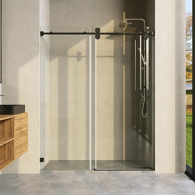 Frameless Shower Door, 3/8" Clear Tempered Glass, Waterproof Bathroom Shower by CRISSENSSI