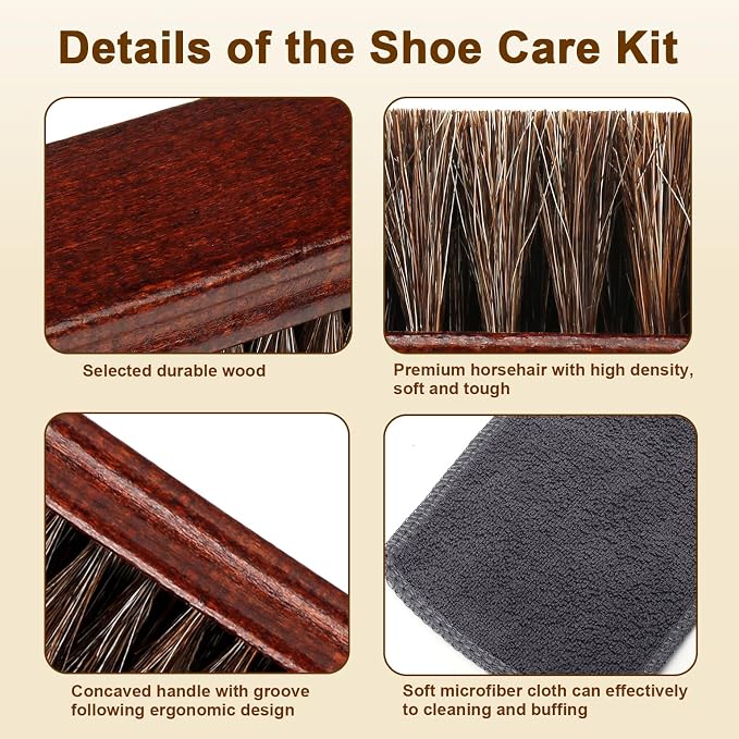4-Piece 100% Horse Hair Shoe Brush Kit - Image 5