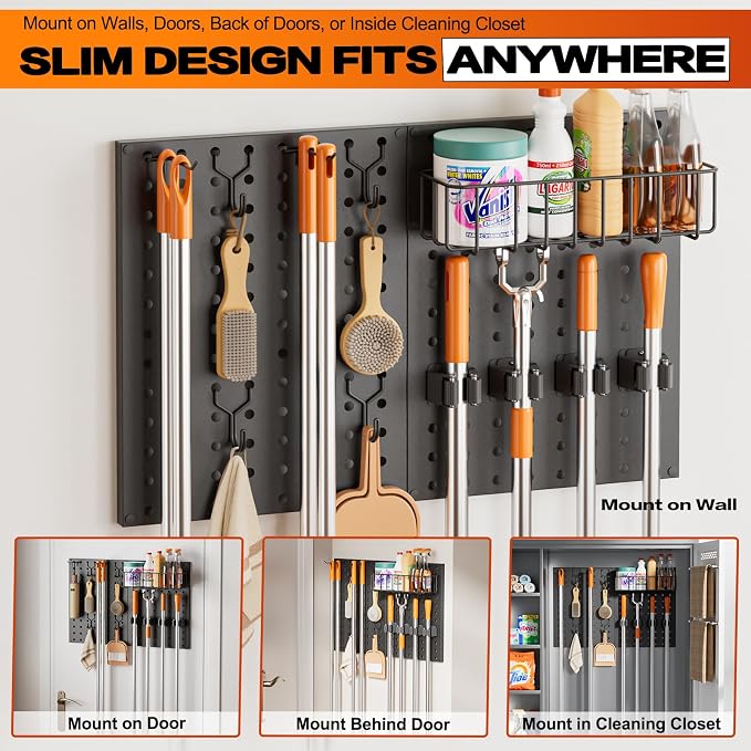 Broom Holder Wall Mount, Peg Board Wall Organizer - Image 6