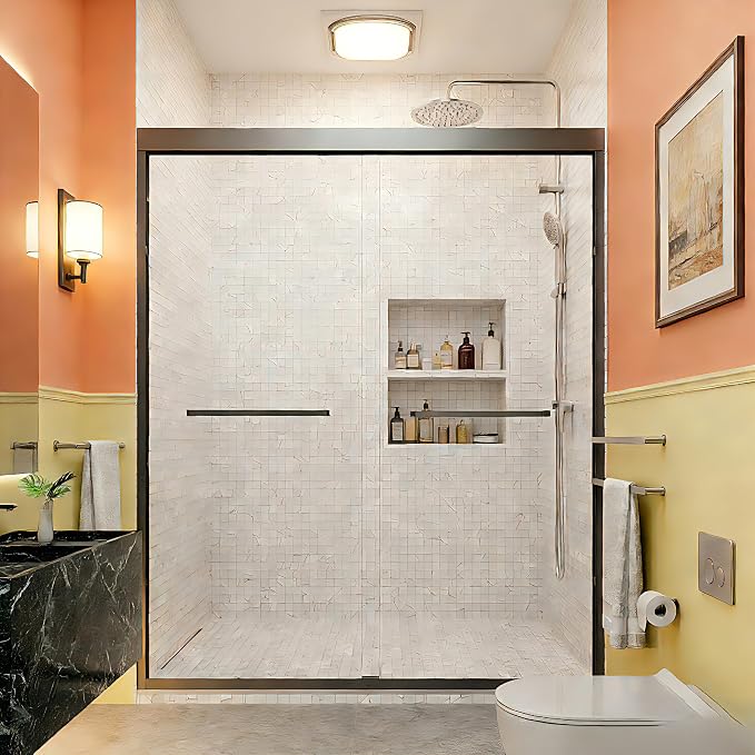 56"-60" W x 70" H Semi-Frameless Double Sliding Bypass Shower Door, 1/4" SGCC by VUMALL