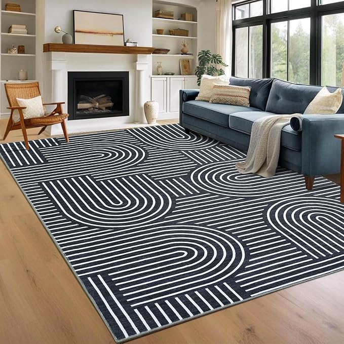Washable Rug 9x12 Area Rugs for Living Room, Abstract Rug for Bedroom, Soft by ROYHOME