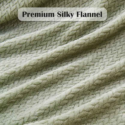 NEWCOSPLAY Super Soft Throw Blanket Sage Green Premium Silky Flannel Fleece Leaves Pattern Lightweight Bed Blanket All Season Use (Sage Green, Throw(50"x60"))