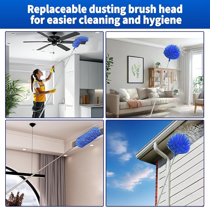 Cobweb Duster with Extension Pole, Washable Cleaning Duster Set with 2 Duster - Image 3