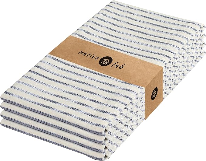 Native Fab 4 Pack Farmhouse Stripe Kitchen Dish Towels Cotton Super Absorbent by NativeFab