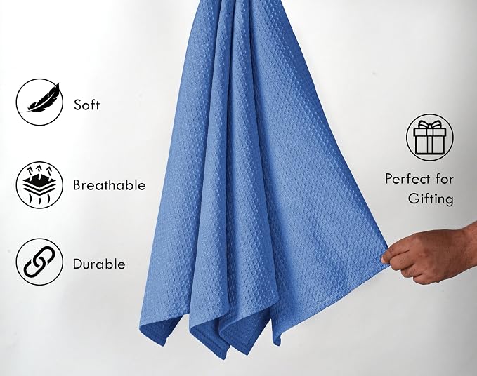 Sky Blue Waffle Dishcloths, 12x12 Inch, 100% Cotton, Quick Drying, Machine - Image 2