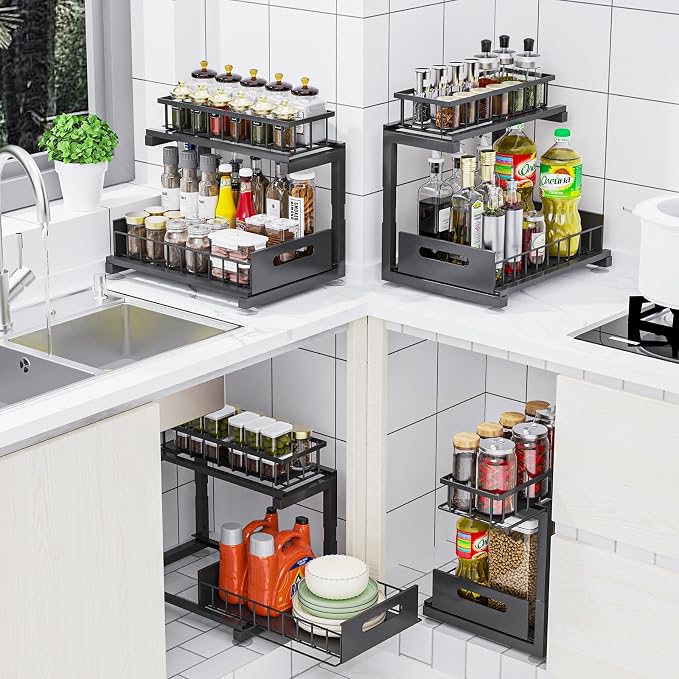 Under Sink Organizer Storage 2-Tier Heavy Duty Metal Pull Out Cabinet Organizer - Image 3