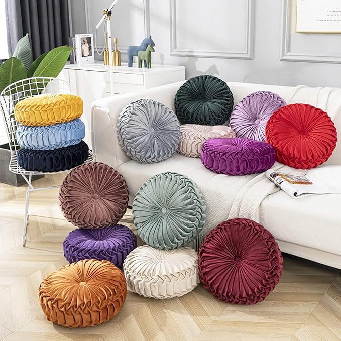 HLOVME Throw Pillow for Couch Decorative 3D Pumpkin Round Velvet Cushion for Sofa Bed Chair Floor 15"X15", Dark Green