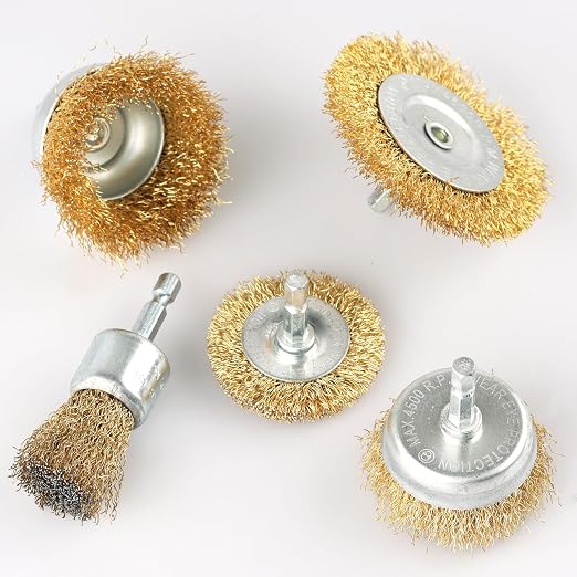 5 Pcs Wire Brush for Drill Set, Brass Wire Wheel for Drill, 1/4 Inch Hex Shank - Image 3