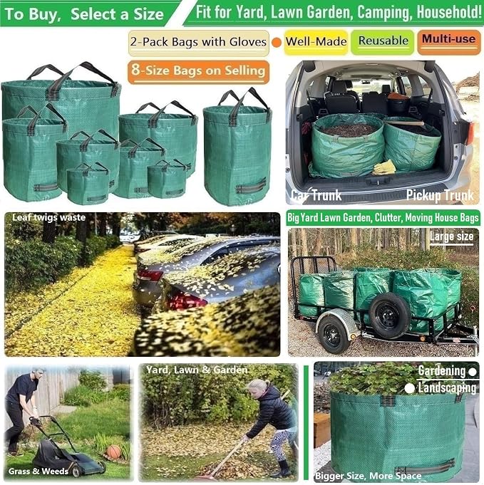 Professional 2-Pack 137 Gallon Lawn Garden Bags Large Yard Waste Bags - Image 2