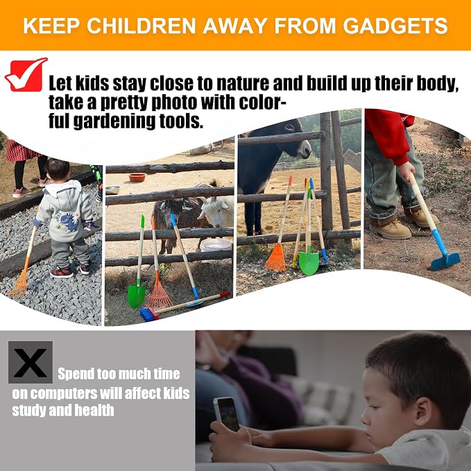 8PCS Kids Gardening Tools, Kids Rake and Shovel Set, Toddler Outdoor Yard Tools - Image 4