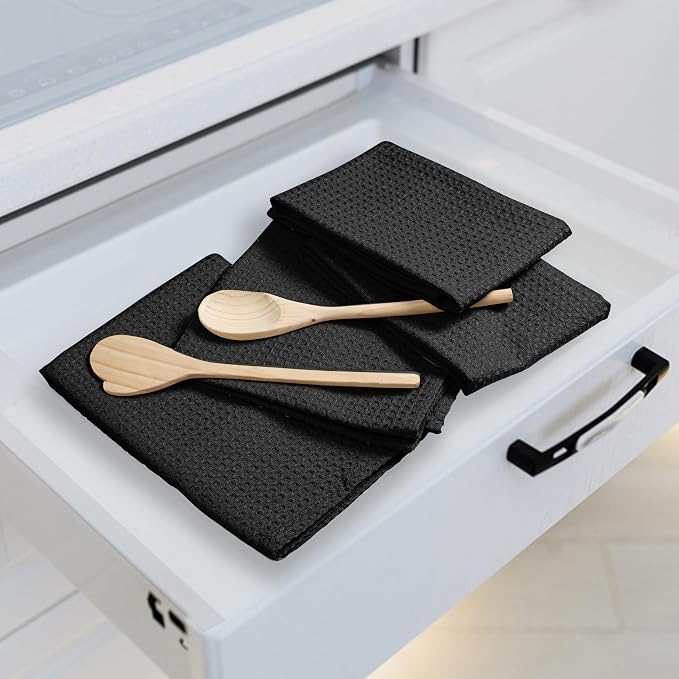 Black Waffle Kitchen Towels, 16x26 Inches, and Durable, Quick Drying, Machine - Image 3