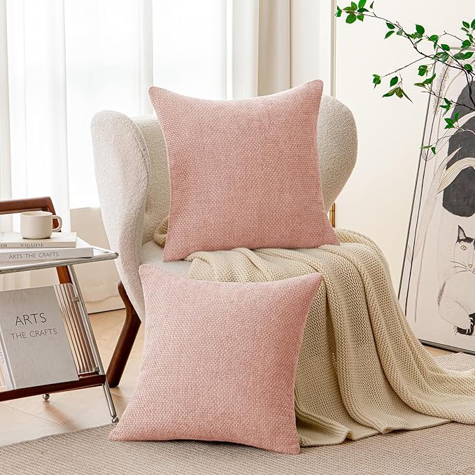 a moment Pink Chenille Throw Pillow Covers 22x22 Inch Pack of 2 Modern Decorative Throw Pillow Covers Farmhouse Cross Covers Home Decor for Sofa Bedroom Living Room
