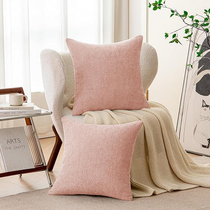 a moment Pink Chenille Throw Pillow Covers 22x22 Inch Pack of 2 Modern Decorative Throw Pillow Covers Farmhouse Cross Covers Home Decor for Sofa Bedroom Living Room