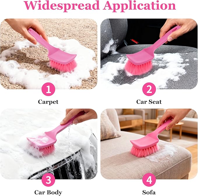 Pink Carpet Brush for Women, Soft Nylon Bristles for Cleaning Leather Seats and - Image 5