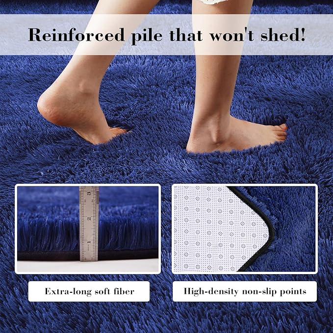 Blue Fluffy Rug Shaggy Area Rug, 9x12 Area Rugs for Girls Bedroom, Big Soft Shaggy Bedside Non-Slip Plush Dorm Nursery Kids Carpet Home Decor Aesthetic