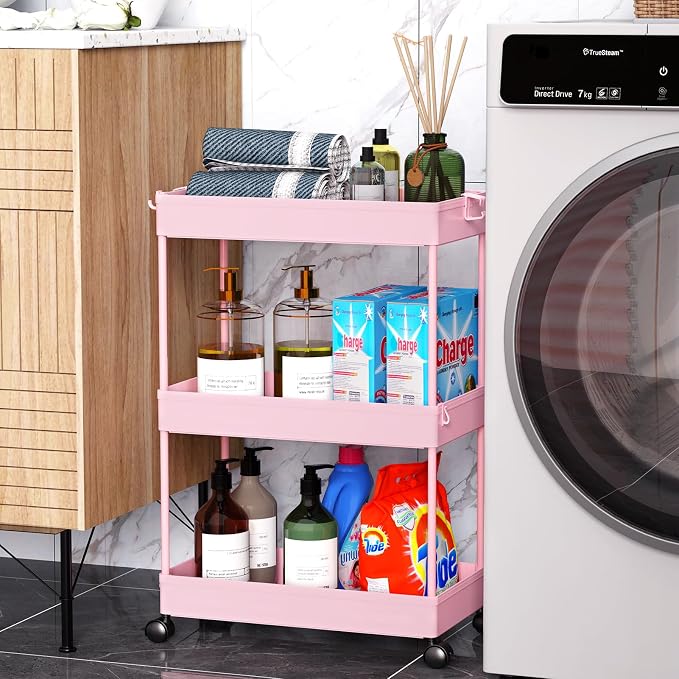 SPACEKEEPER Rolling Storage Cart 3 Tier, Bathroom Cart Organizer Laundry Room - Image 6