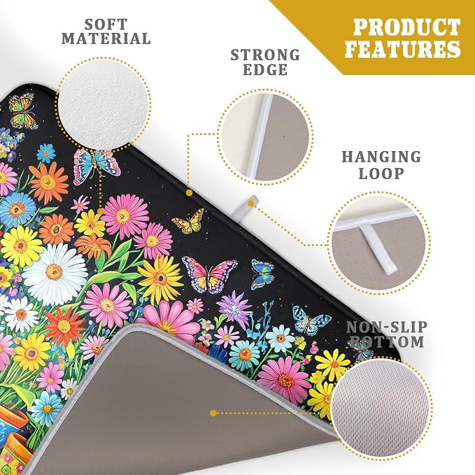 Vintage Flowers Dish Drying Mats Spring Floral Drying Matt Kitchen Counter 18x24 - Image 4
