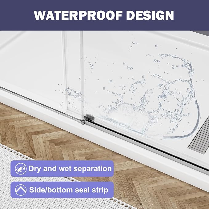 Frameless Sliding Shower Door 56–60" W x 76" H, 5/16" Tempered Glass - Image 8