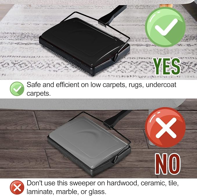 Yocada Carpet Sweeper Cleaner for Home Office Low Carpets Rugs Undercoat - Image 3