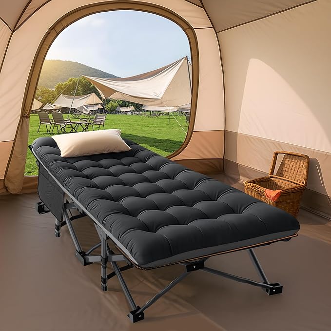 ABORON Camping Cot for Adult 28" Extra Wide, 2PK Heavy-Duty 1200D Oxford Cot for Sleeping, Portable Folding Camp Bed with Mat & Carry Bag