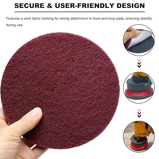 10 Pack 6 Inch Multipurpose Red Scrubber Scouring Pads Flocking Scuff Pads - Image 3