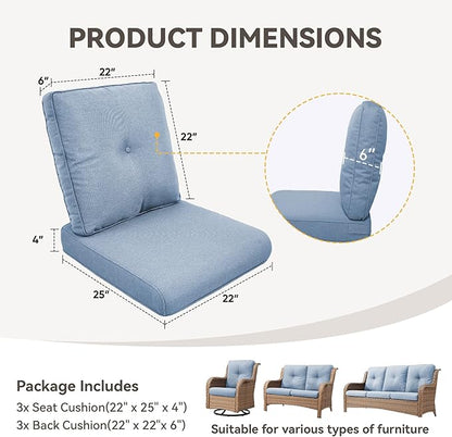Patio Cushions for Outdoor Furniture - 22" x 25" x 4" UV Resistant Thick Foam Cushions Water Resistant Replacement Cushion for Outdoor Patio Furniture Chair/Sofa/Couch | Baby Blue | 3-Pack |