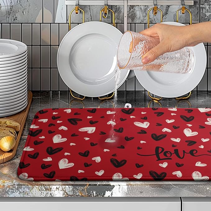 Valentines Day Dish Drying Mat Red Black Love Heart Valentine Kitchen Dish - Image 4