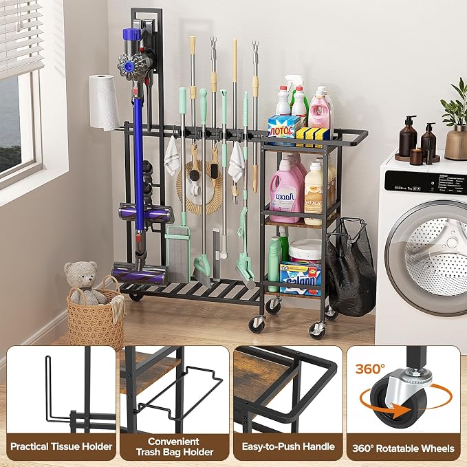 Housolution Cleaning Utility Cart on Wheels, Vacuum Stand Compatible - Image 5