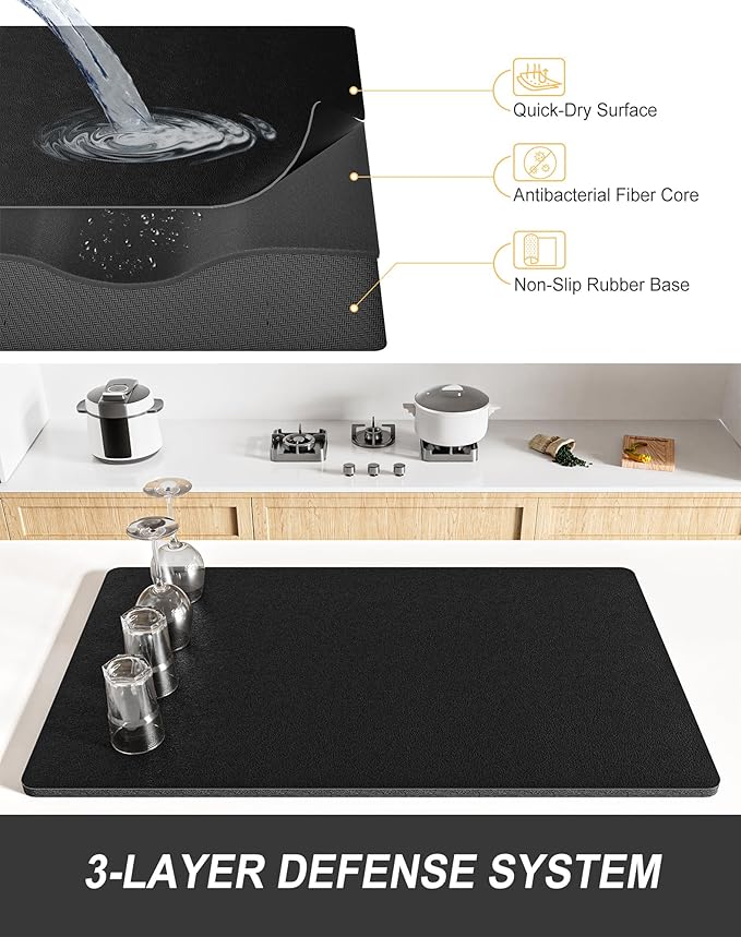 Rnivvi Dish Drying Mat for Kitchen Counter, 12 x 19" Super Absorbent Drainer - Image 4