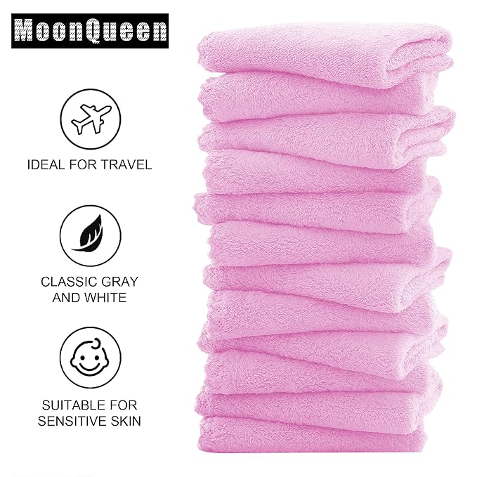 MOONQUEEN Microfiber Facial Cloths Fast Drying Washcloth 12 Pack - Image 4