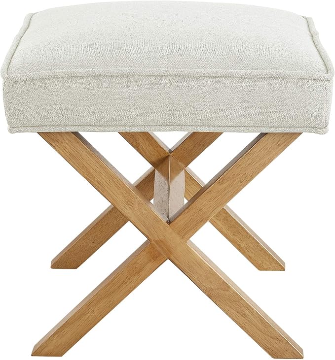 Amazon Basics Small Ottoman Foot Rest, Mid-Century Modern X Square Polyester - Image 4