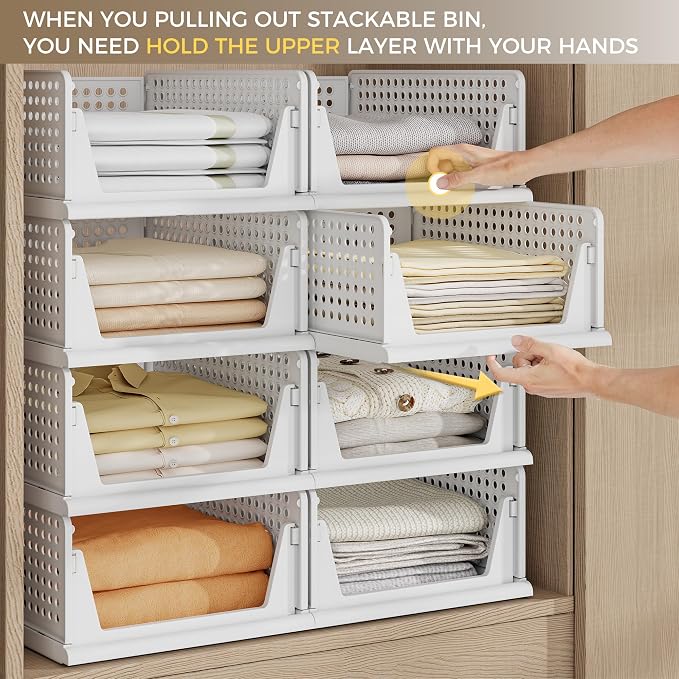 Pinkpum 8 Pack Closet Organizers and Storage Plastic Stackable Storage Bins - Image 3