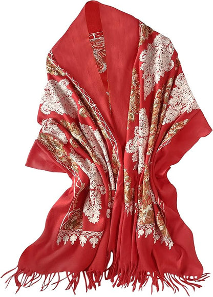Urban CoCo Women's Embroidered Tassel Long Shawl Oversize Scarf Wraps for Women