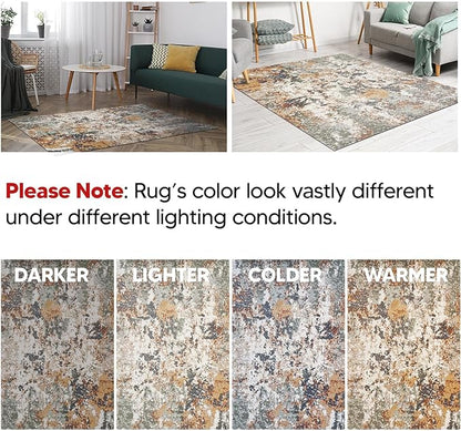 Keen Home Design Area Rugs - 5ft Round Non-Shedding, Abstract Rugs for Kitchen, Living Room, Bedroom, Dining Room, Entryway - Size: 5'3" Round, Multi