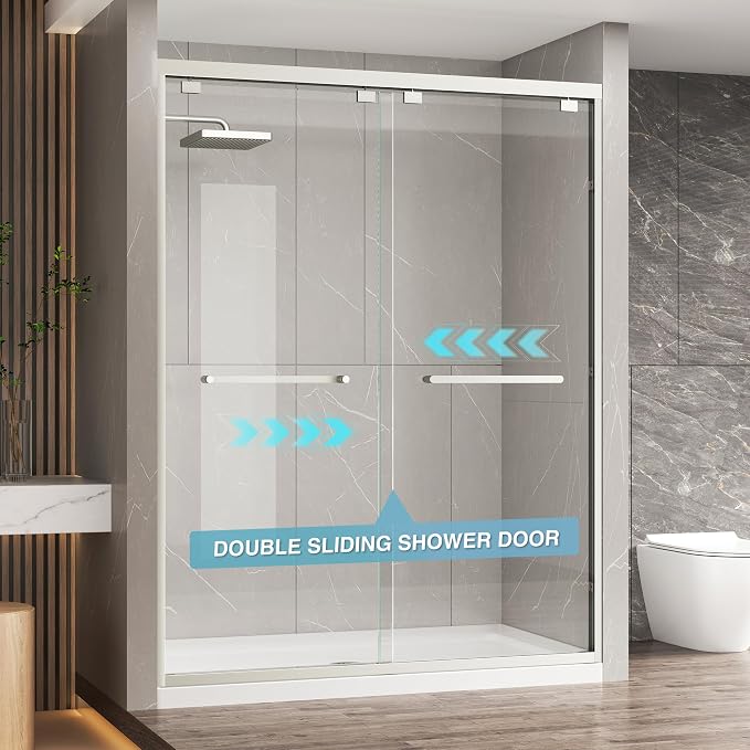 KPUY Glass Shower Door, 61-66" W x 76" H Semi-Frameless Double Sliding Shower - Image 9