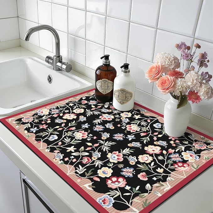 LOKHOM Floral Dish Drying Mat, Cuttable Hide Stain Drying Mat - Image 9