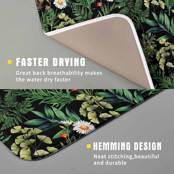 Green Botanical Dish Drying Mat 16x18 Inch Plant Leaf Fast Dry Dish Drainer - Image 3