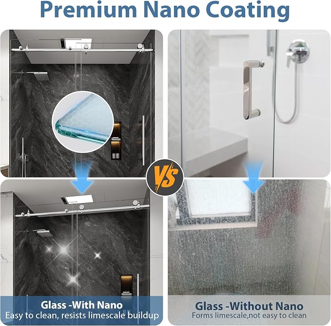 KPUY Frameless Shower Door, 55-60" W x 76" H Sliding Glass Shower Door - Image 3